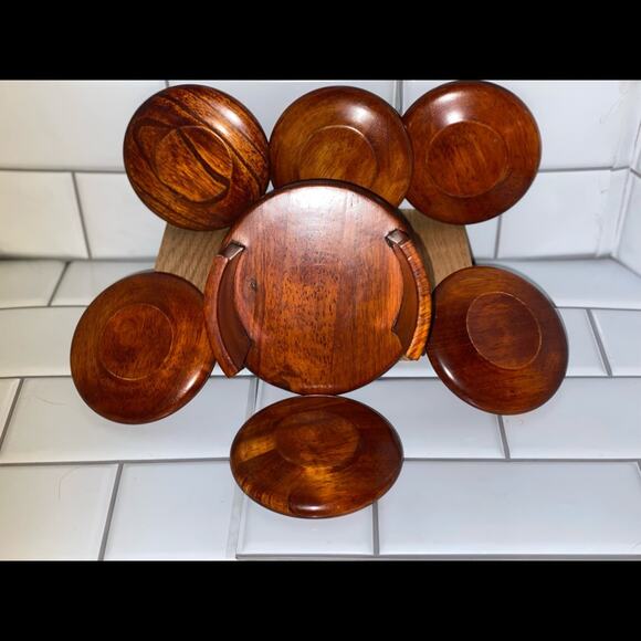 Vintage Julie Pomerantz 7 pc Teakwood Coaster Set Midcentury Modern - Picture 6 of 6